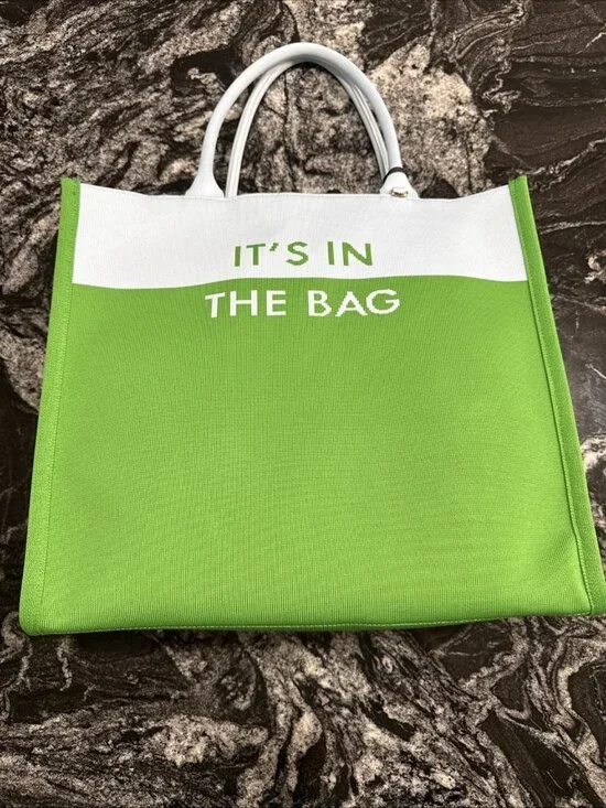 Kate Spade New York x Target Knit Tote “IT’S IN THE BAG” Green/light Blue NEW - Picture 1 of 7
